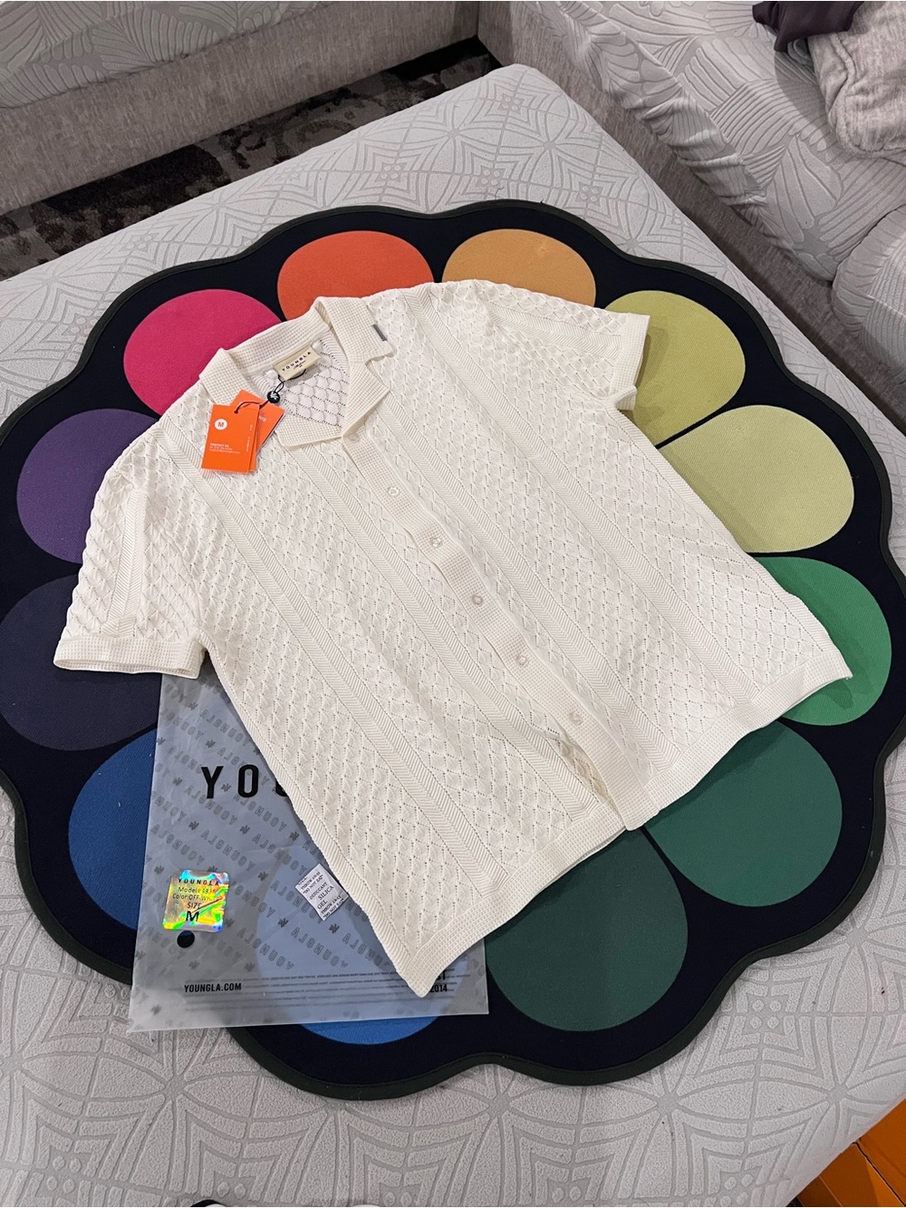 YoungLA 4335- Monte Carlo knit button up in size medium color off-white